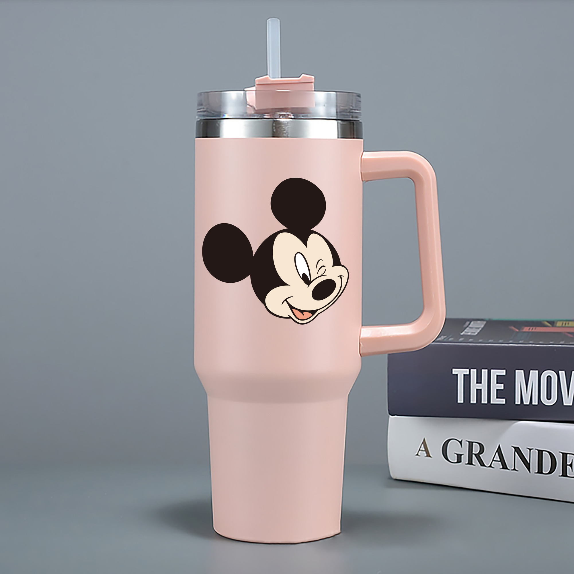 （画像用） ミッキーマウス Mickey Mouse 1200mL車用タンブラー - クリスタルステッカー（プラスチックストロー付き）